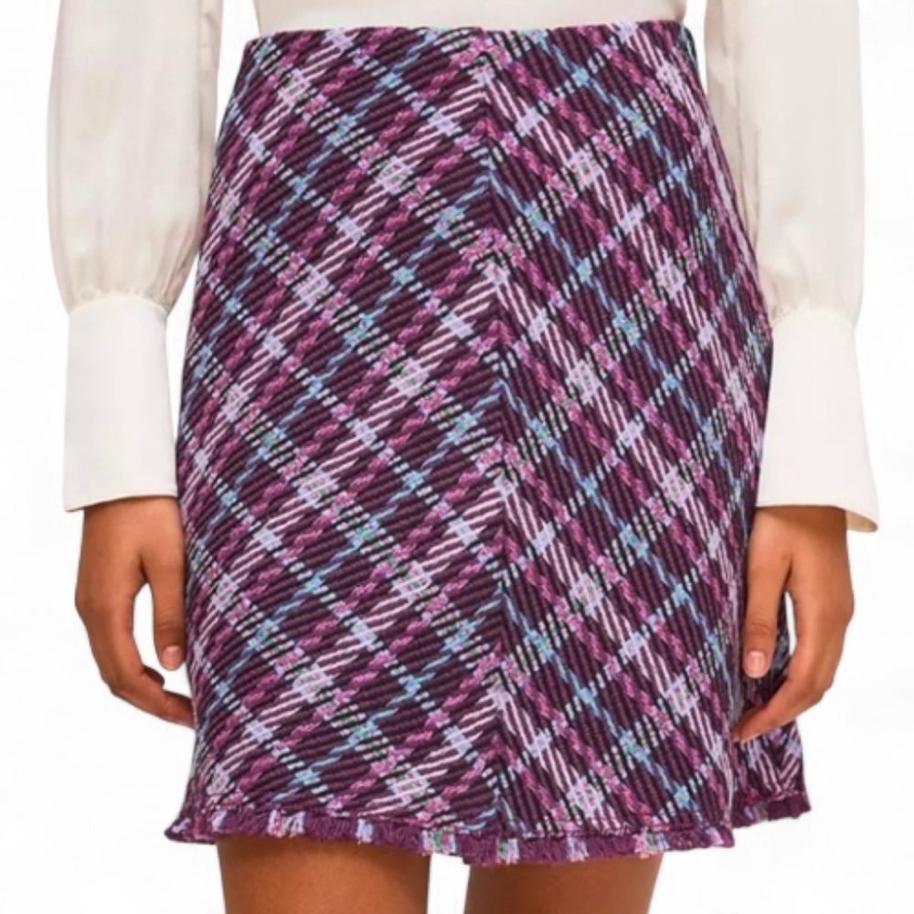 Kate Spade New York Plaid Pop Tweed Fringed Skirt Size‎ 8